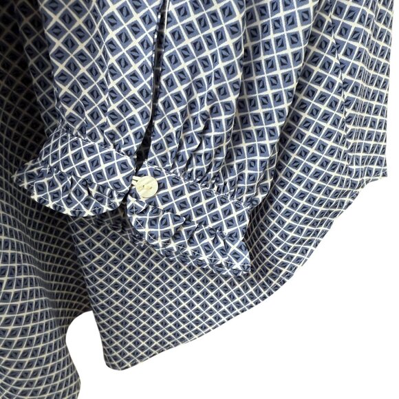 NYDJ Womens Blouse Plus Size 2X Blue Print Tunic Top Ruffle Long Sleeve NWOT - Picture 7 of 8